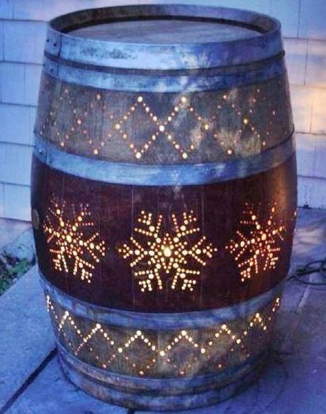 Wooden Barrel Transformed Into a Porch Light