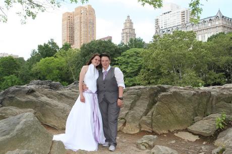 RD wedding central park buildings in  background