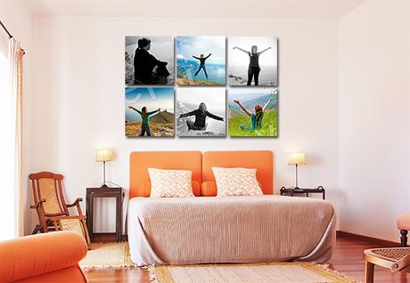 Mix Black and White Photographs with Colorful Canvases in a Grid
