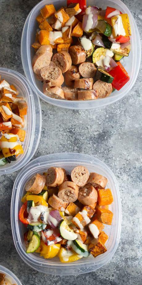 Make these Turkey Sausage & Sweet Potato Lunch Bowls on Sunday and you'll have your work lunch ready for the next week! Meal Prep