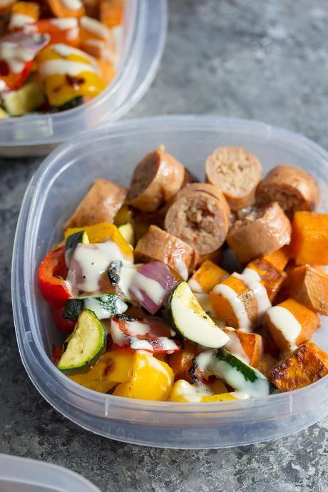 Make these Turkey Sausage & Sweet Potato Lunch Bowls on Sunday and you'll have your work lunch ready for the next week! Meal Prep