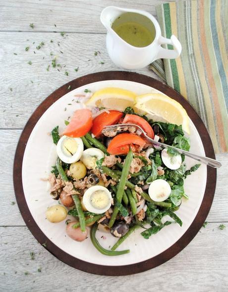 Super Easy Nicoise Salad with Kale and a Light Lemony Dressing