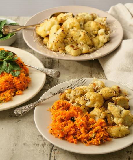 Two scrumptious side dishes: Carrot Salad & Roasted Cauliflower