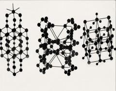 Low-light photographs of ball-and-stick crystal structures, ca. 1930s.