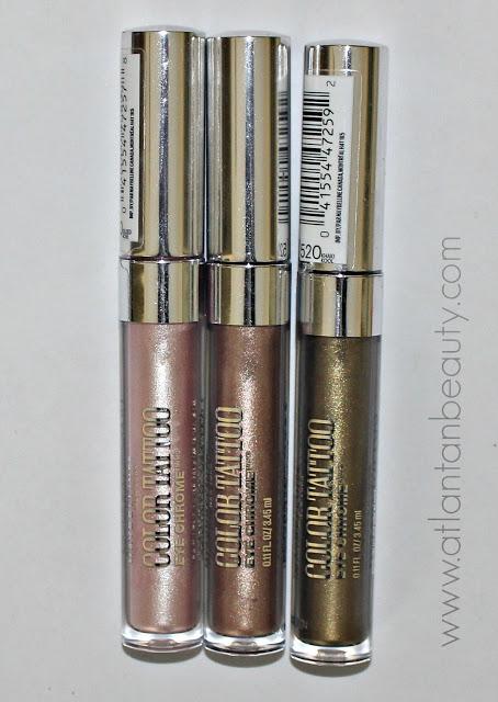 Maybelline's Color Tattoo Eye Chromes in Gilded Rose, Beige Luster, and Khaki Kool