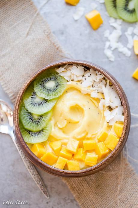 This Mango Pineapple Smoothie Bowl brings the tropics to your breakfast bowl! Customize the toppings on this ultra refreshing & healthy smoothie bowl for your ideal breakfast or snack.
