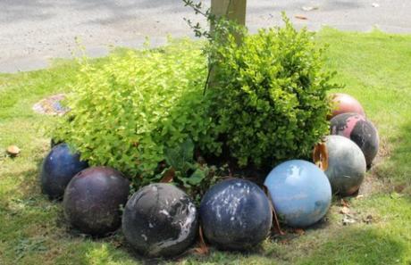 Bowling Balls Transformed Into Garden Edging