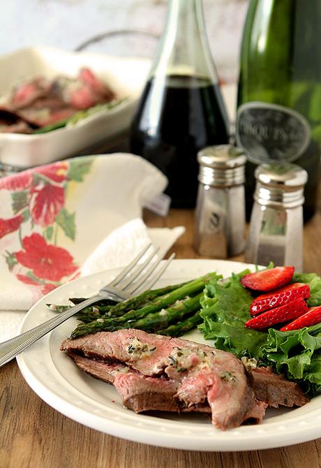 Grilled Flank Steak and Asparagus with Béarnaise Butter
