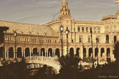 Plaza de España, Seville (Digital drawing + photo manipulation + reminigram)