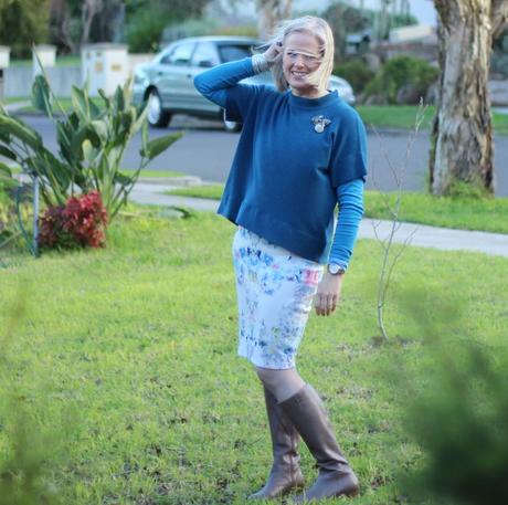 Floral skirt with boots in winter