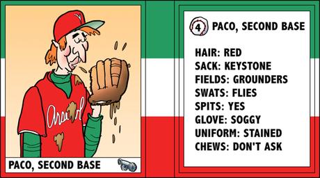 Verona Arsenal Italian baseball team trading card Paco second base chews tobacco spits a lot bio likes dislikes