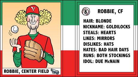 Verona Arsenal Italian baseball team trading card Robbie center field curly blond hair ladies man bio likes dislikes