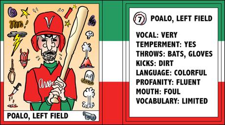 Verona Arsenal Italian baseball team trading card Poalo left fielder bad temper swears a lot bio likes dislikes