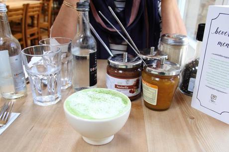 Vegan almond milk matcha at Le Pain Quotidien