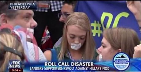 Bernie delegates with mouths taped shut