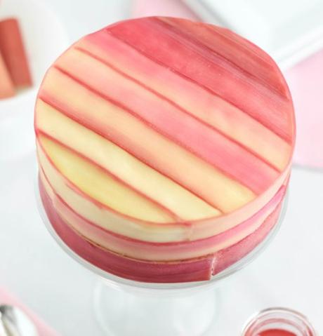 Rhubarb-Wrapped Pineapple Mousse Cake