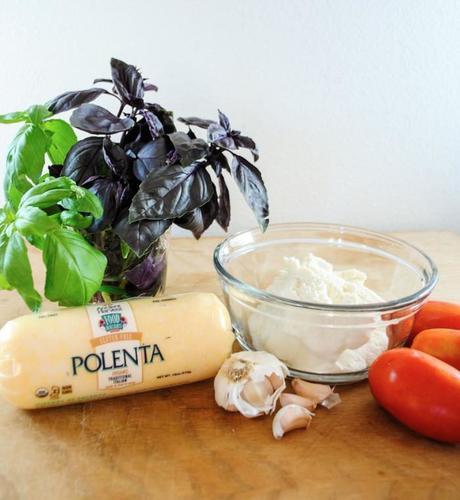 A Healthy Summer Appetizer with Polenta, Tomatoes, Ricotta and Basil