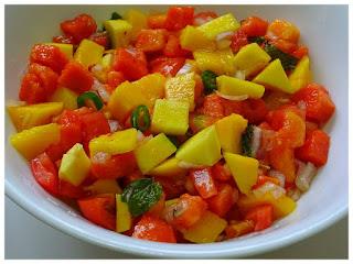 This mango papaya fruit salsa is Easy, delicious, healthy. I am sure you will love the delightful tangy sweet and sour flavors of tropical fruits. You can serve it as a salad, side dish or with some nachos chips for an appetizer or snack.  mango papaya salsa-How to make mango papaya salsa-mango papaya salsa recipe Breakfast N Snacks, Fusion, salad n salsa, Soups n Salads, Mango recipes, spicy veg recipes, veg recipes, healthy recipes, Quick Recipes, Easy Recipes, Bachelor Recipes, Kids Recipes, Papaya recipes,