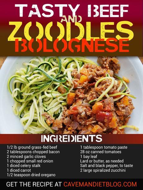 paleo dinner recipes zoodles bolognese image with ingredients