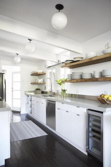 Caesartone Countertop in Cinder Floating Wood SHelves