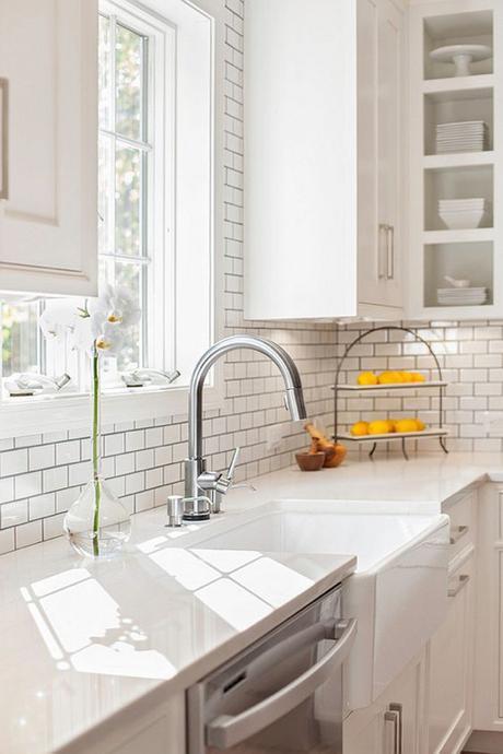 Misty Carrera Caesarstone Quartzite Countertop In Classic White Kitchen