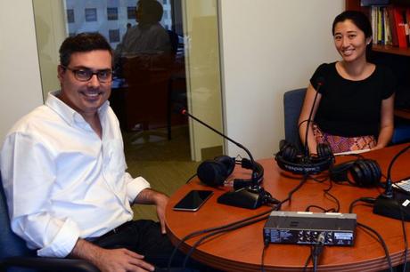 Podcast guest Jerry Brito (left) with guest host Maiko Nakagaki.