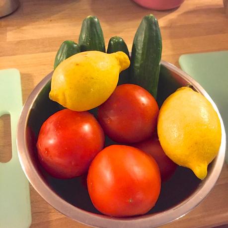 Fresh Tomatoes, Lemon, Cucumber. Basic ingredients for every meal