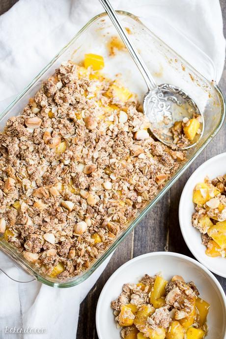 This Mango Pineapple Crumble has an irresistible coconut macadamia nut crumble topping. This is a gluten-free, vegan, and refined sugar free crumble that will bring your tastebuds to the tropics!