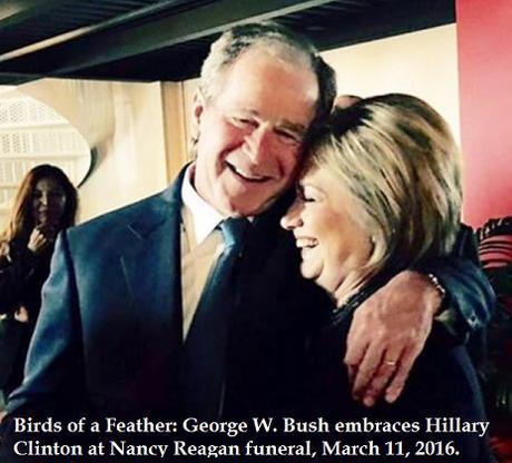 George W. Bush hugs Hillary at Nancy Reagan funeral