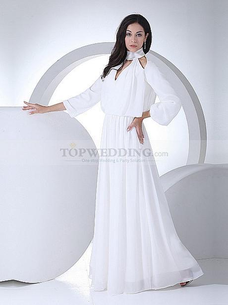 Neckline Long Sleeved Wedding Dress