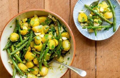 New Potatoes With Feta, Beans, Turmeric and Parsley