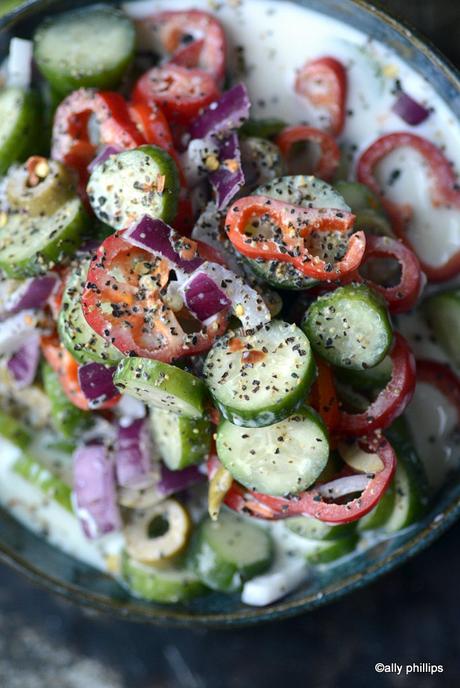 crunchy veggie & olive buttermilk salad