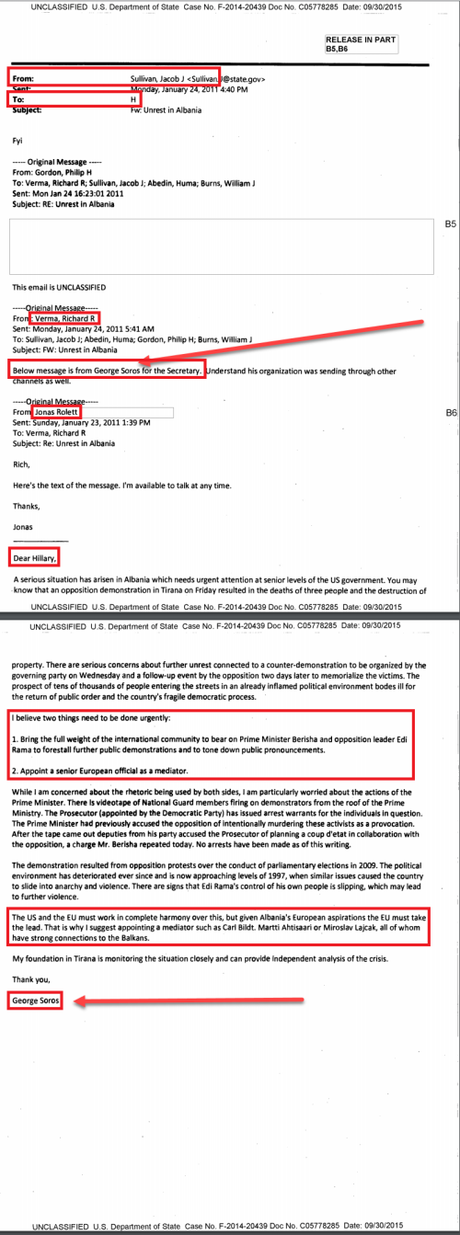 Soros email to Hillary Clinton 2011