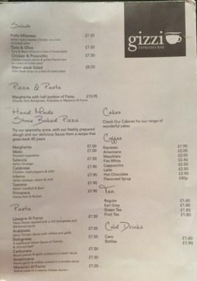 Gizzi's Shawlands Southside Glasgow menu 
