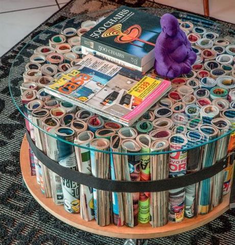 Old Magazines Used To Make a Coffee Table