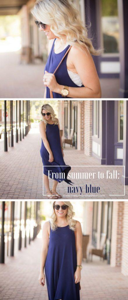 From summer to fall with navy blue. It's the perfect color to transition from the warm weather to the cooler months. Click through to read more! 