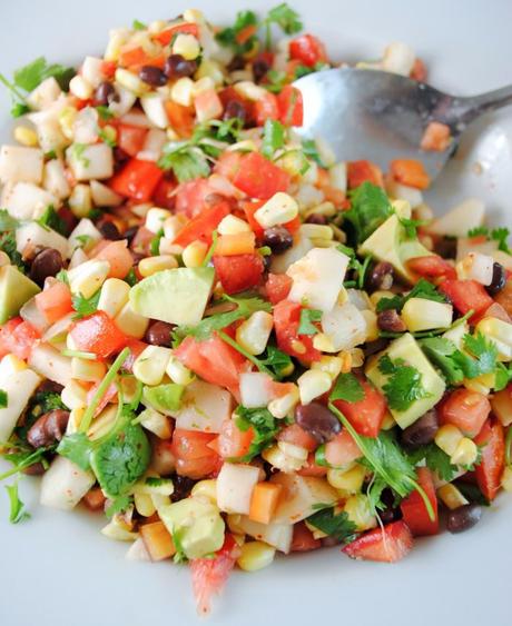 Mexican Chopped Salad with Jicama, Tomatoes, Corn, Black Beans and Avocado