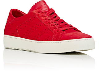 Off-White And Red:  Off-White Perforated Diagonal-Striped Sneakers