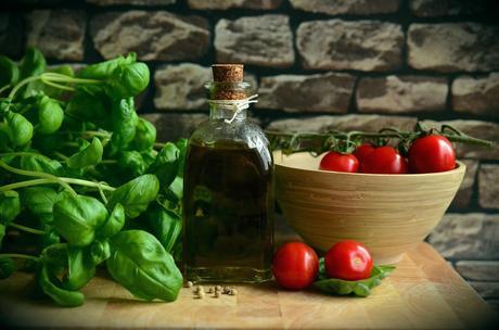 Fresh Greek Ingredients - tomatoes, olive oil, herbs
