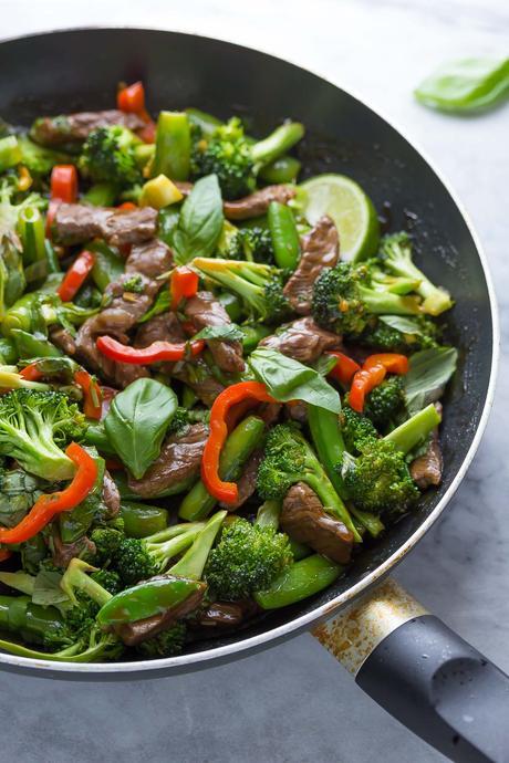 Lime Beef and Basil Stir Fry, a healthy 30 minute dinner recipe