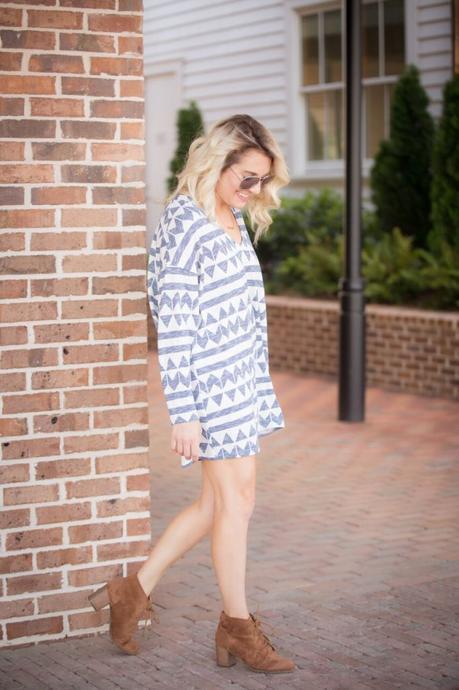 Back that Aztec up for fall fashion Aztec print with chunky heel booties; a perfect transition from summer to fall.
