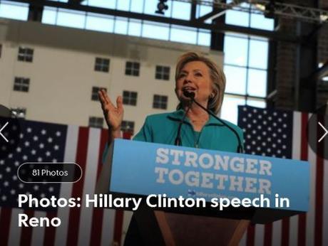 RGJ photo of Hillary speaking in Reno, Aug. 25, 2016.