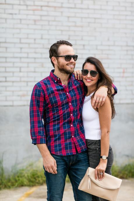 Amy Havins poses with her husband Wade Havins in Express denim.
