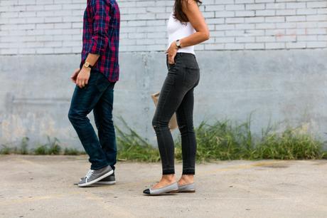 Amy Havins poses with her husband Wade Havins in Express denim.