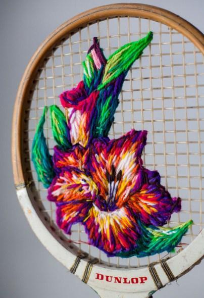 Sports Racket Transformed Into a Cross-Stich Frame