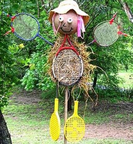Sports Racket Transformed Into a Scarecrow