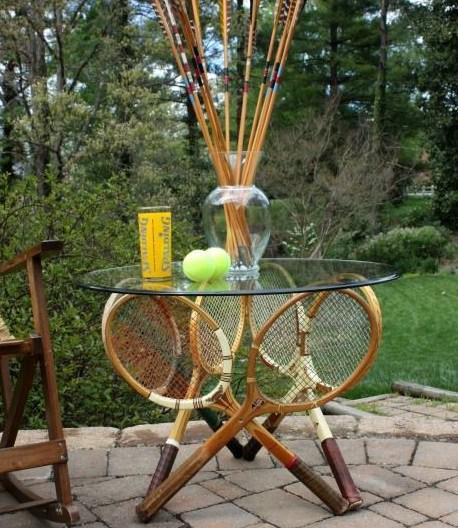 Sports Racket Transformed Into a Drinks Table
