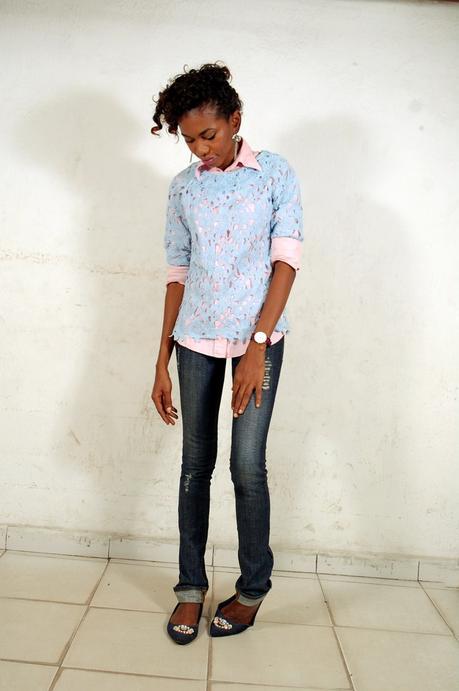 Off-Duty Style // Pastel Blue Crotchet Lace Shirt