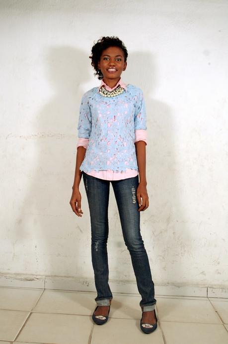 Off-Duty Style // Pastel Blue Crotchet Lace Shirt