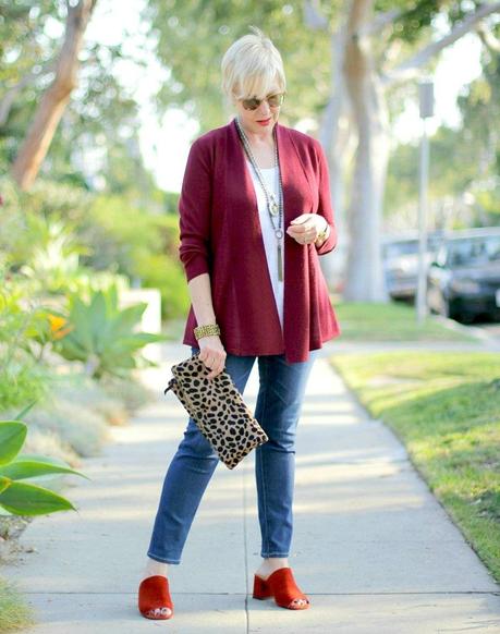 fall colors, Eileen Fisher cardigan, Jeffrey Campbell mules